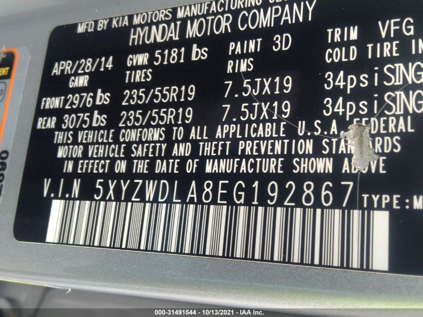 2014 HYUNDAI SANTA FE SPORT 5XYZWDLA8EG192867