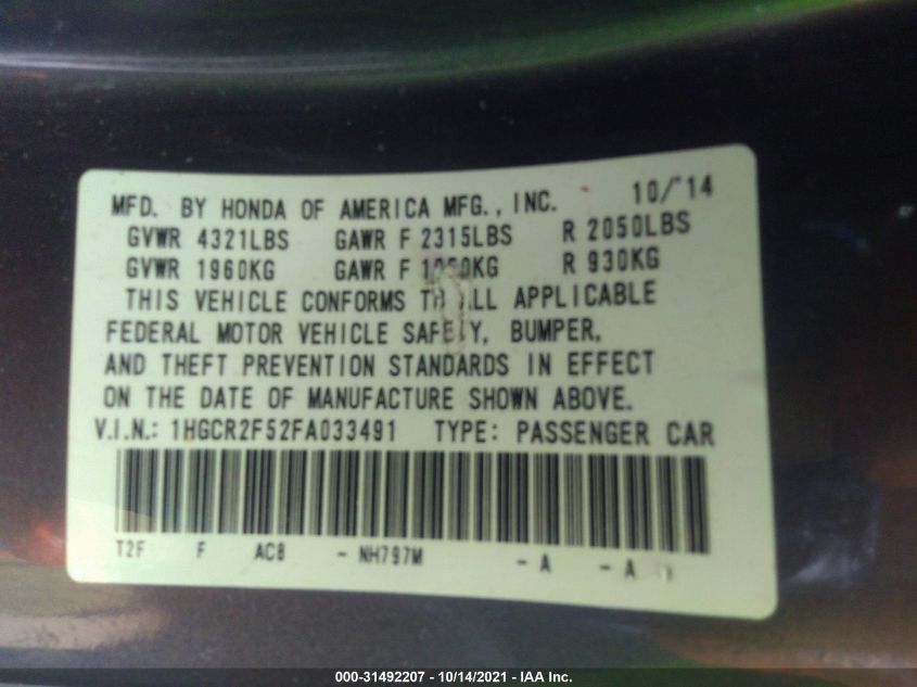 2015 HONDA ACCORD SEDAN SPORT 1HGCR2F52FA033491