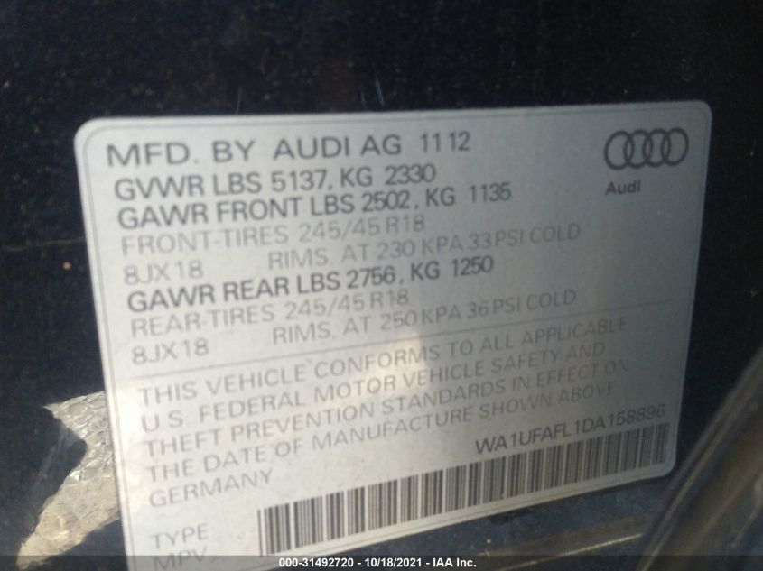 2013 AUDI ALLROAD PREMIUM PLUS WA1UFAFL1DA158896
