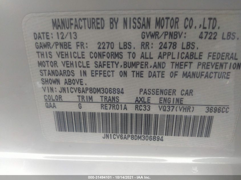 2013 INFINITI G37 SEDAN JOURNEY JN1CV6AP8DM306894