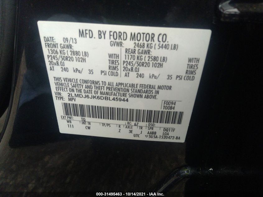2013 LINCOLN MKX 2LMDJ6JK6DBL45944