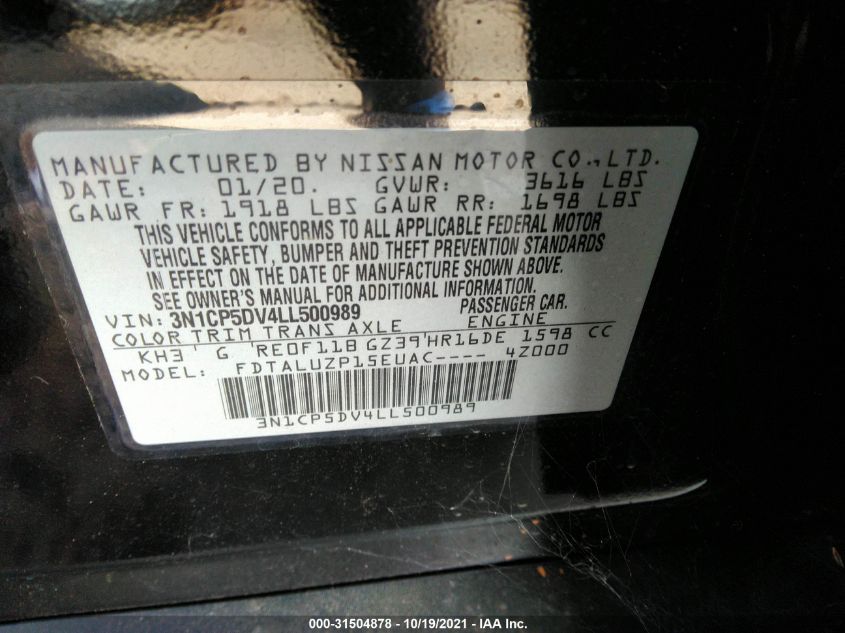 2020 NISSAN KICKS SR 3N1CP5DV4LL500989