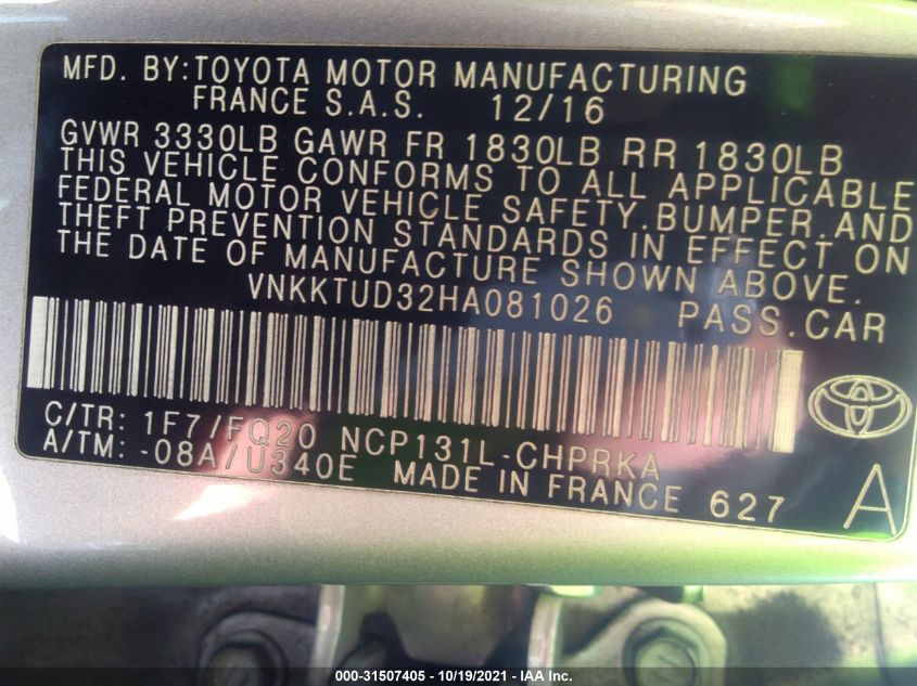 2017 TOYOTA YARIS L/SE/LE VNKKTUD32HA081026
