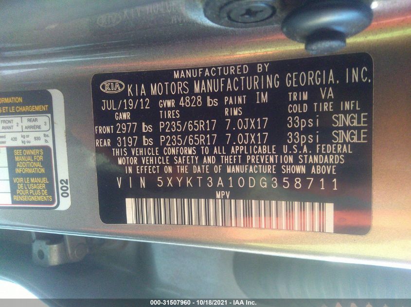2013 KIA SORENTO LX 5XYKT3A10DG358711