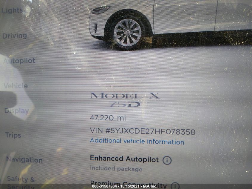 2017 TESLA MODEL X 75D 5YJXCDE27HF078358