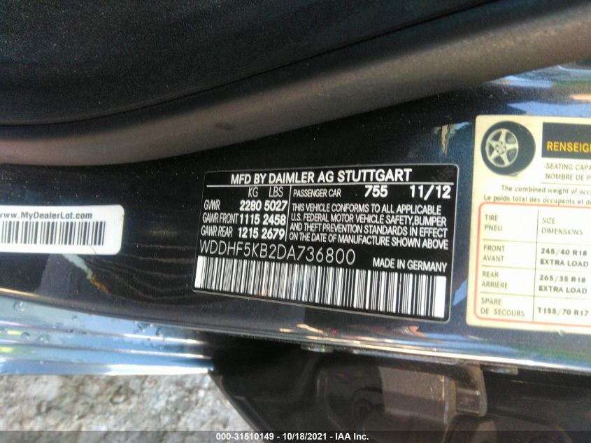 2013 MERCEDES-BENZ E-CLASS E 350 WDDHF5KB2DA736800