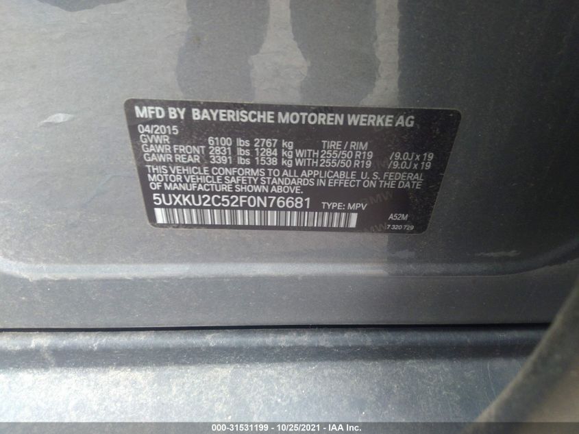 2015 BMW X6 XDRIVE35I 5UXKU2C52F0N76681