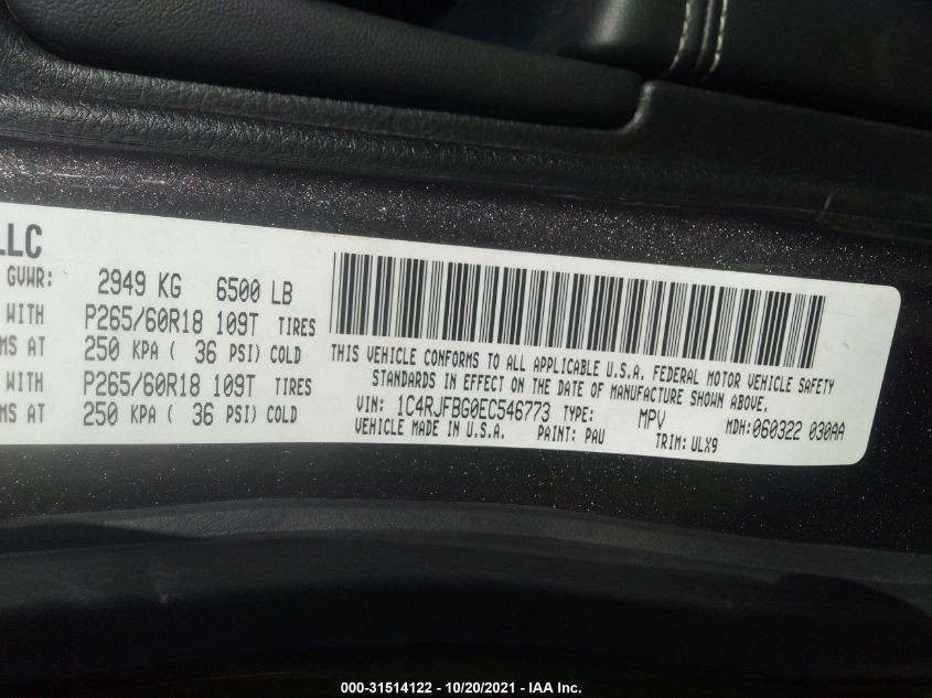 2014 JEEP GRAND CHEROKEE LIMITED 1C4RJFBG0EC546773