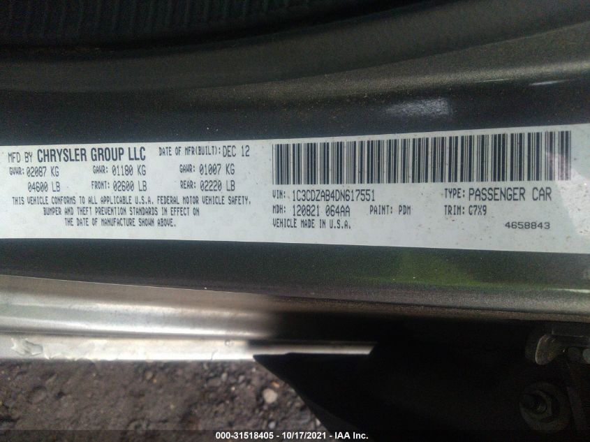 2013 DODGE AVENGER SE 1C3CDZAB4DN617551