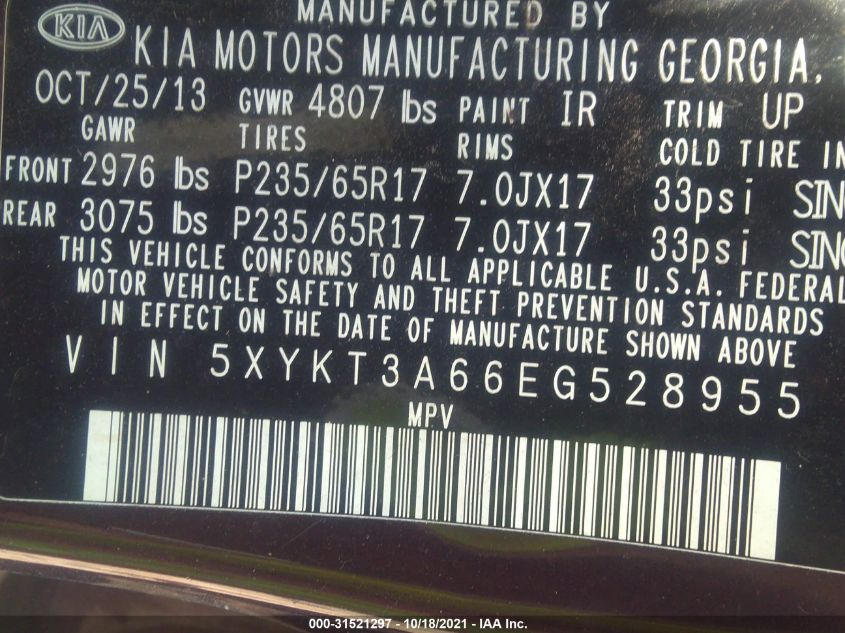 2014 KIA SORENTO LX 5XYKT3A66EG528955