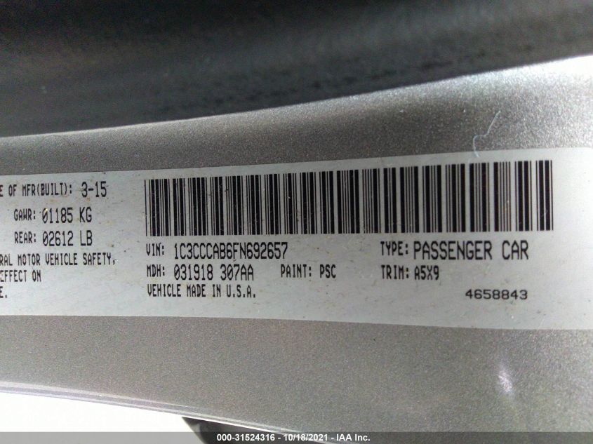2015 CHRYSLER 200 LIMITED 1C3CCCAB6FN692657