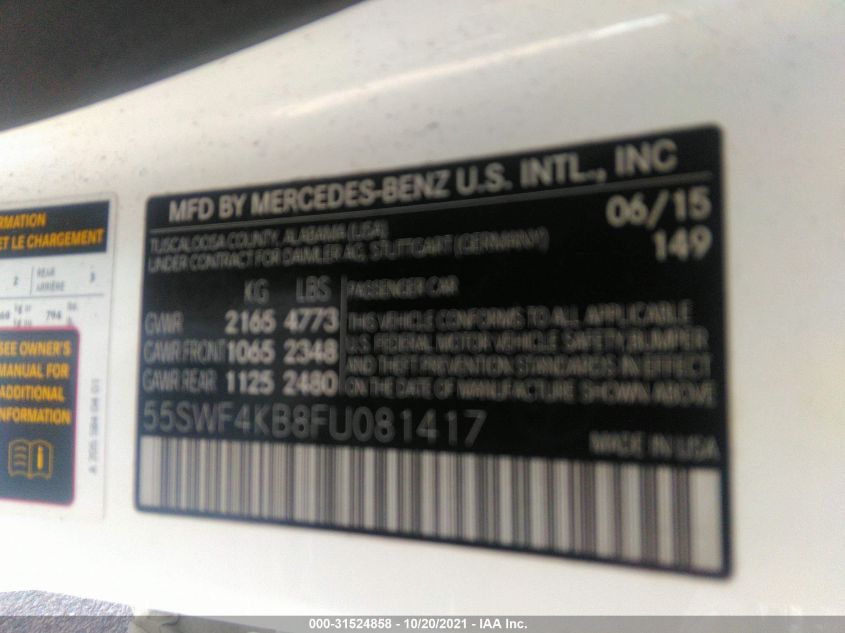 2015 MERCEDES-BENZ C-CLASS C 300 55SWF4KB8FU081417