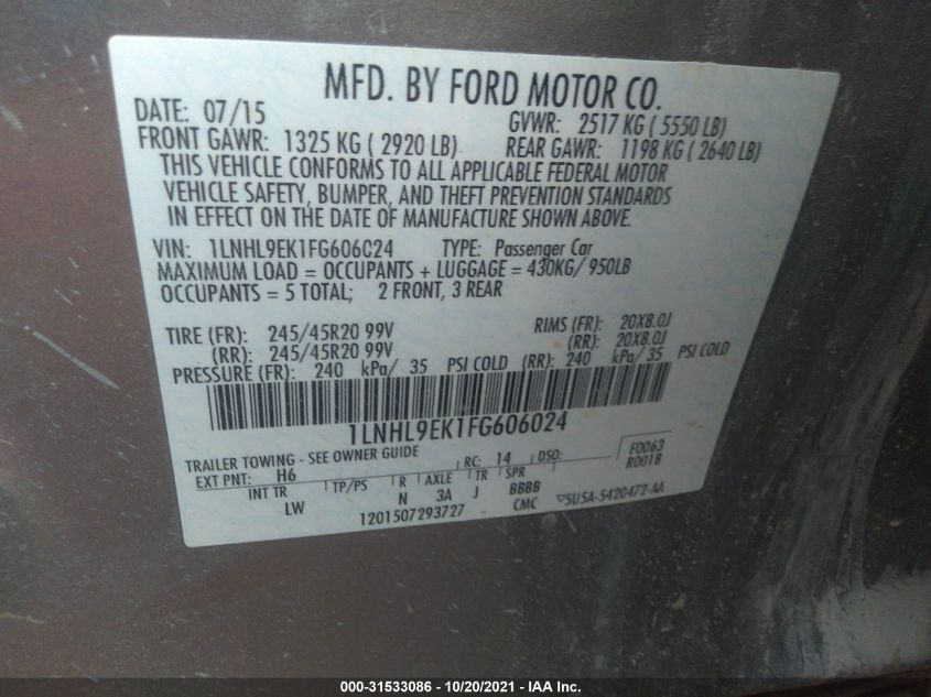 2015 LINCOLN MKS 1LNHL9EK1FG606024