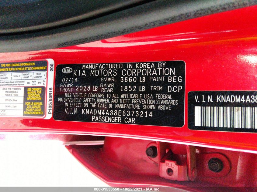 2014 KIA RIO LX KNADM4A38E6373214