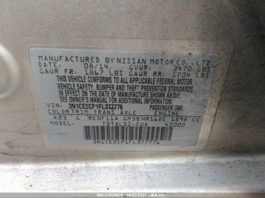 2015 NISSAN VERSA NOTE S/S PLUS/SV/SR/SL 3N1CE2CP1FL377776