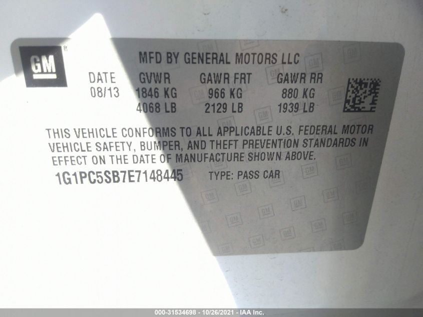 2014 CHEVROLET CRUZE 1LT 1G1PC5SB7E7148445