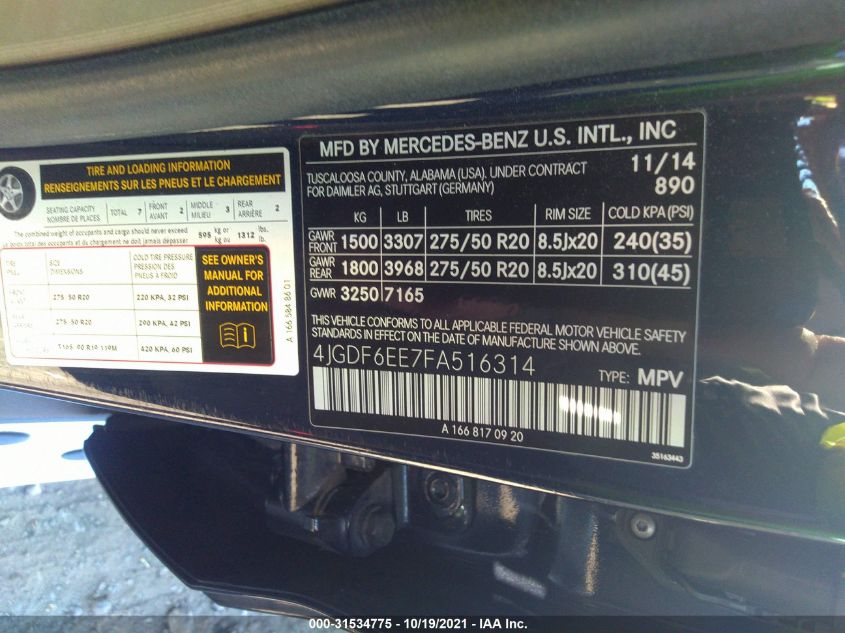 2015 MERCEDES-BENZ GL-CLASS GL 450 4JGDF6EE7FA516314
