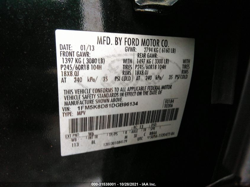 2013 FORD EXPLORER XLT 1FM5K8D81DGB96134