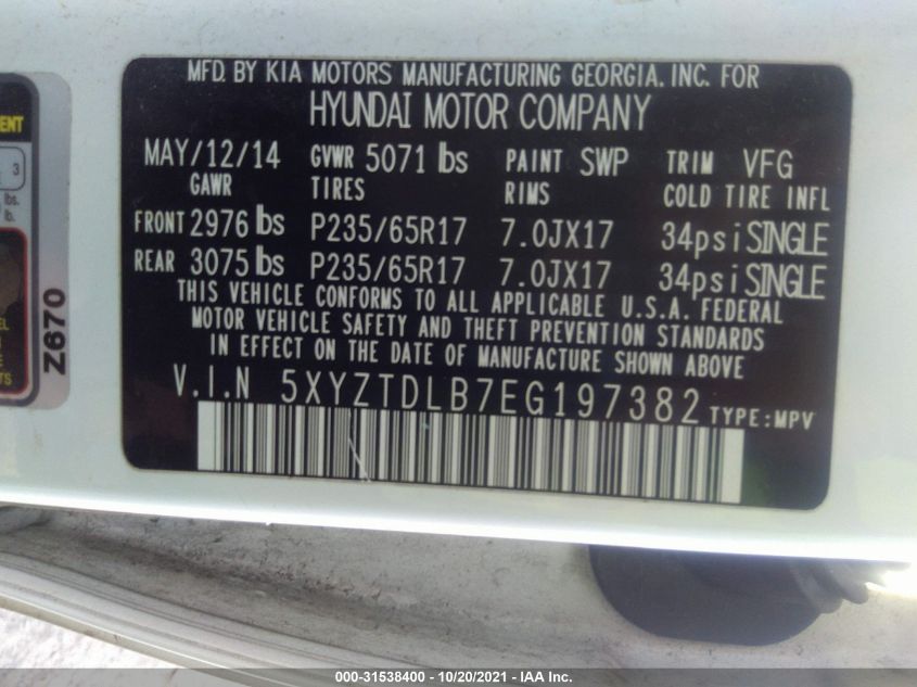 2014 HYUNDAI SANTA FE SPORT 5XYZTDLB7EG197382