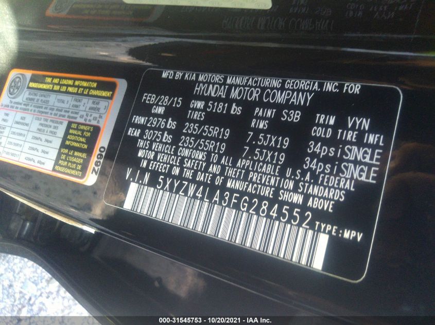 2015 HYUNDAI SANTA FE SPORT 5XYZW4LA3FG284552
