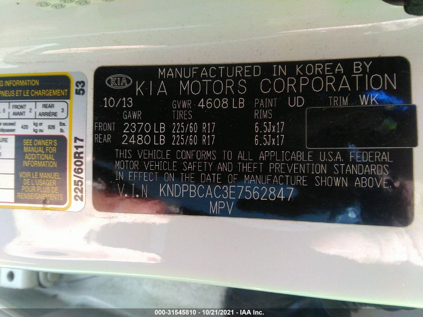 2014 KIA SPORTAGE LX KNDPBCAC3E7562847