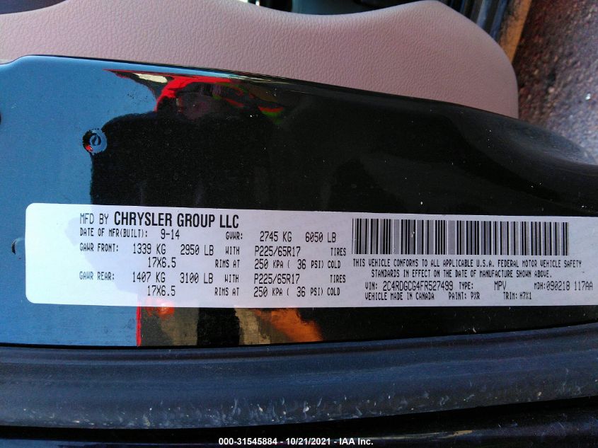 2015 DODGE GRAND CARAVAN SXT 2C4RDGCG4FR527499