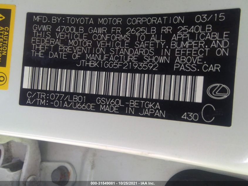 2015 LEXUS ES 350 JTHBK1GG5F2193592