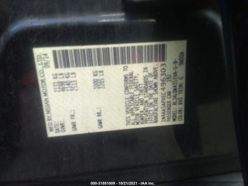 2014 NISSAN MAXIMA 3.5 1N4AA5APXEC496303