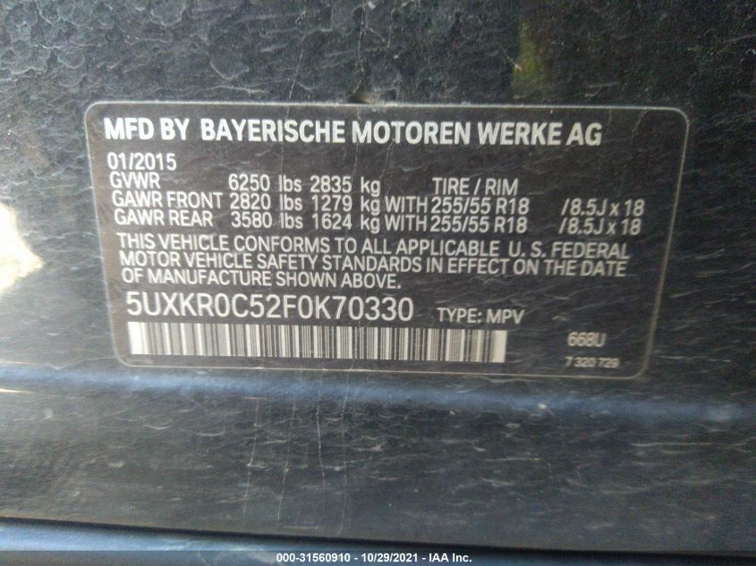 2015 BMW X5 XDRIVE35I 5UXKR0C52F0K70330