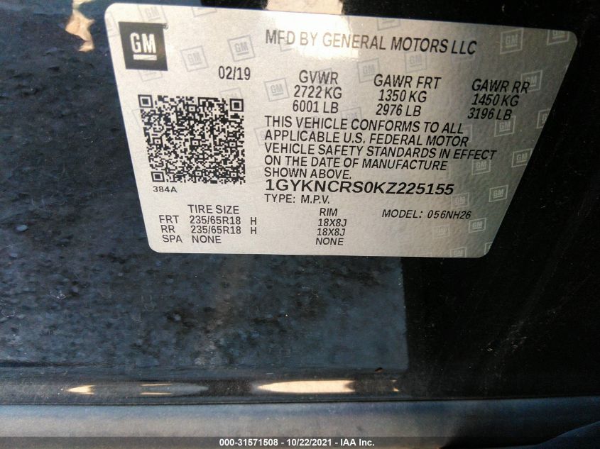 2019 CADILLAC XT5 LUXURY FWD 1GYKNCRS0KZ225155
