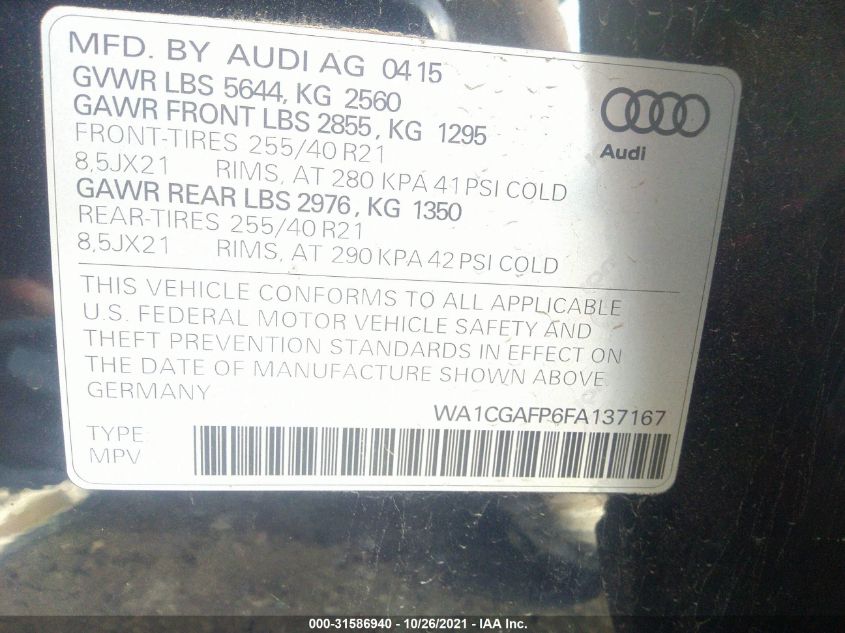 2015 AUDI SQ5 PREMIUM PLUS WA1CGAFP6FA137167