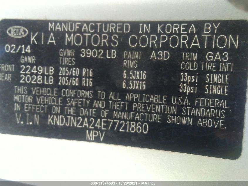 2014 KIA SOUL BASE KNDJN2A24E7721860