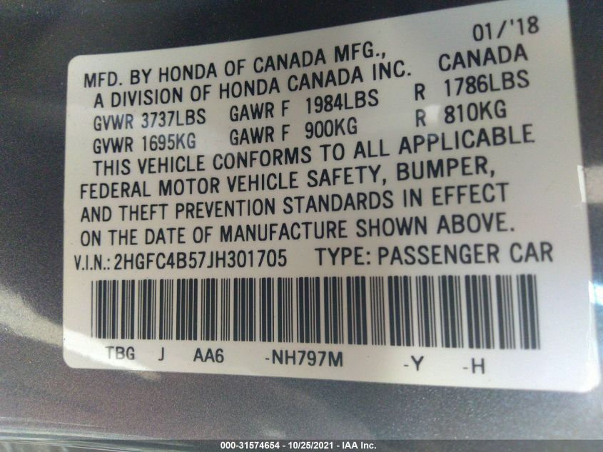 2018 HONDA CIVIC COUPE LX 2HGFC4B57JH301705