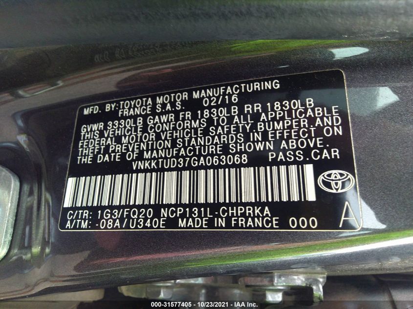 2016 TOYOTA YARIS L/SE/LE VNKKTUD37GA063068