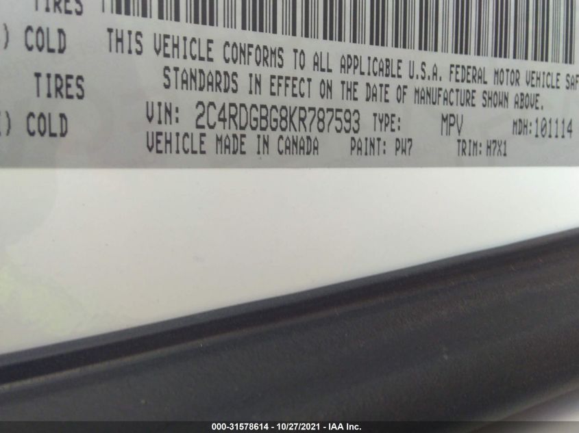 2019 DODGE GRAND CARAVAN SE 2C4RDGBG8KR787593