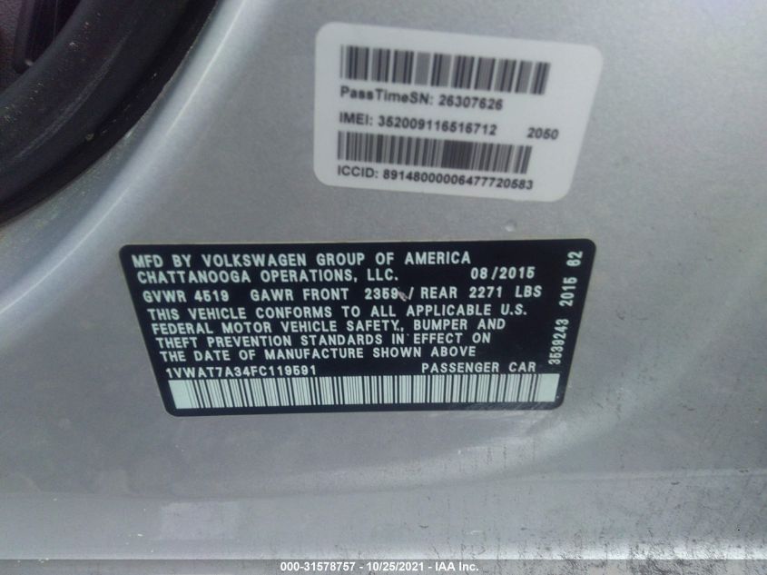2015 VOLKSWAGEN PASSAT 1.8T LIMITED EDITION 1VWAT7A34FC119591