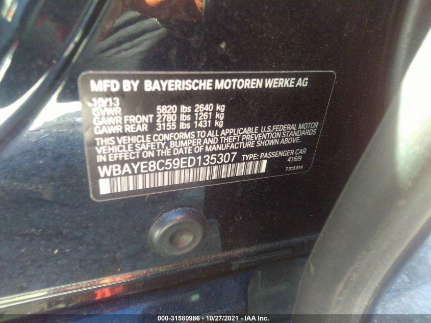2014 BMW 7 SERIES 750LI WBAYE8C59ED135307