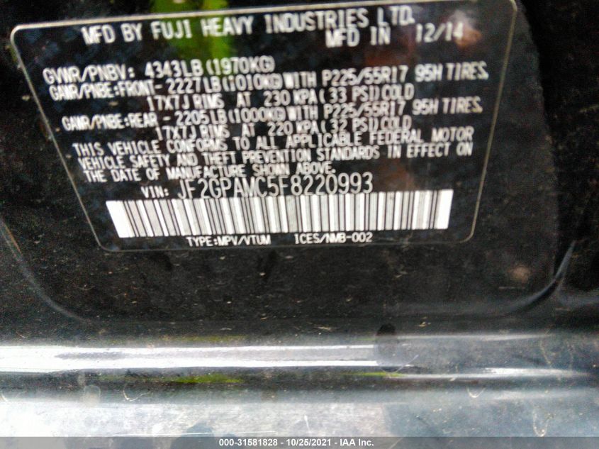 2015 SUBARU XV CROSSTREK LIMITED JF2GPAMC5F8220993