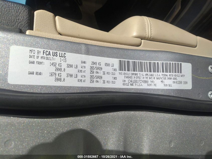 2015 JEEP GRAND CHEROKEE LIMITED 1C4RJEBG1FC749800