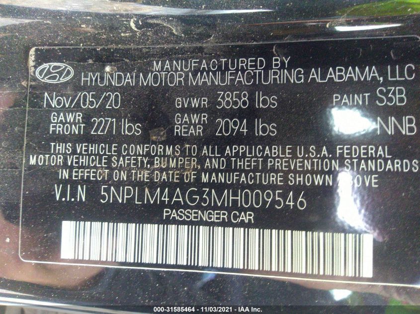 2021 HYUNDAI ELANTRA SEL 5NPLM4AG3MH009546