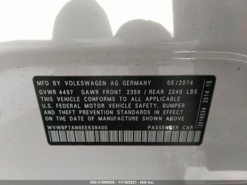 2014 VOLKSWAGEN CC SPORT WVWBP7AN0EE539400