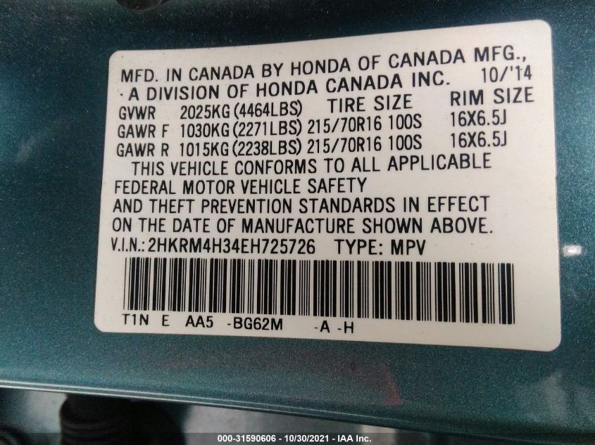 2014 HONDA CR-V LX 2HKRM4H34EH725726