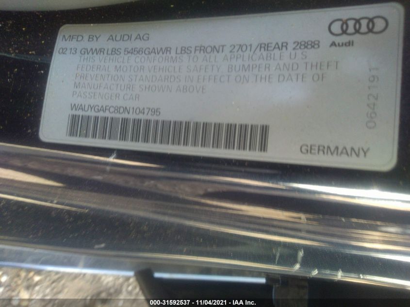 2013 AUDI A7 3.0 PREMIUM PLUS WAUYGAFC8DN104795