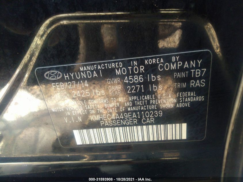 2014 HYUNDAI SONATA HYBRID LIMITED KMHEC4A49EA110239