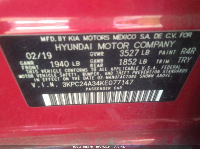 2019 HYUNDAI ACCENT SE 3KPC24A34KE077147