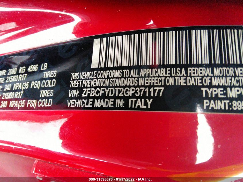 2016 FIAT 500X LOUNGE ZFBCFYDT2GP371177