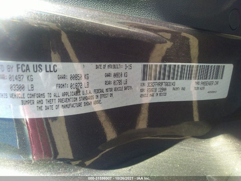 2015 FIAT 500 POP 3C3CFFAR9FT663143