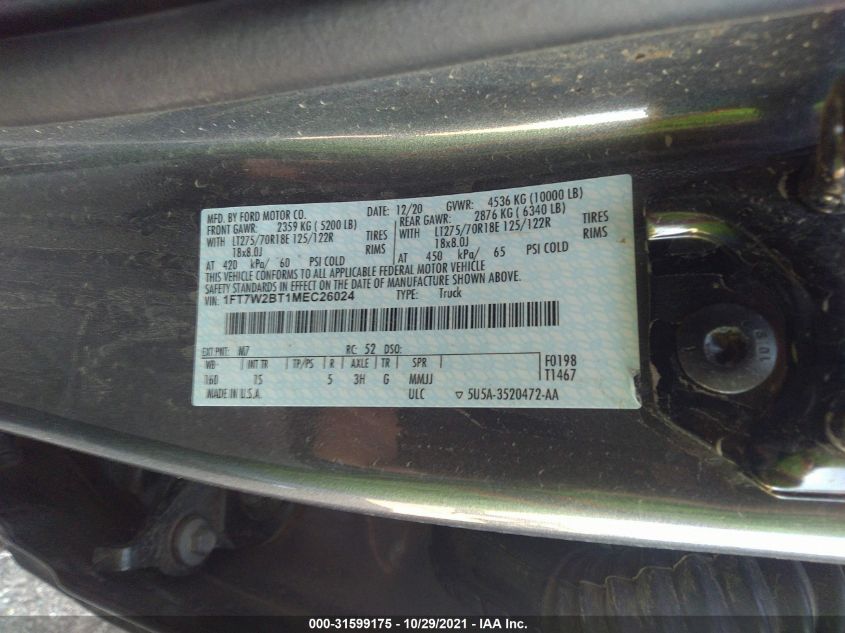 2021 FORD SUPER DUTY F-250 SRW XL/XLT/LARIAT 1FT7W2BT1MEC26024