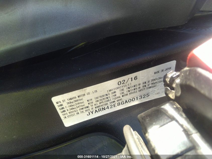 2016 YAMAHA YZFR1S JYARN42E8GA001325