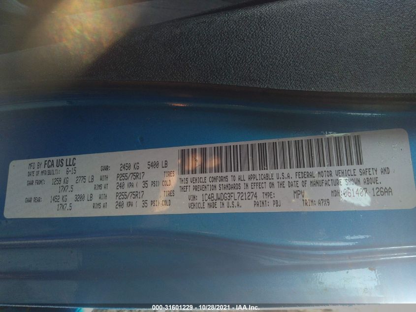 2015 JEEP WRANGLER UNLIMITED SPORT 1C4BJWDG3FL721274